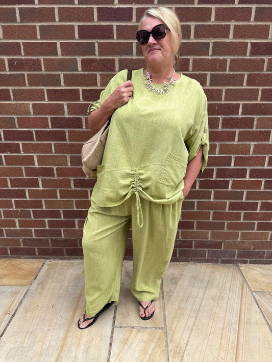 CURVE Natalie Linen Ruched Two Peice - Olive
