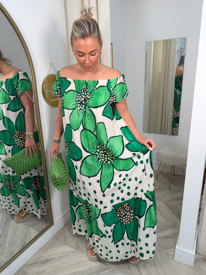 Vivienne Patterned Maxi Dress - Green