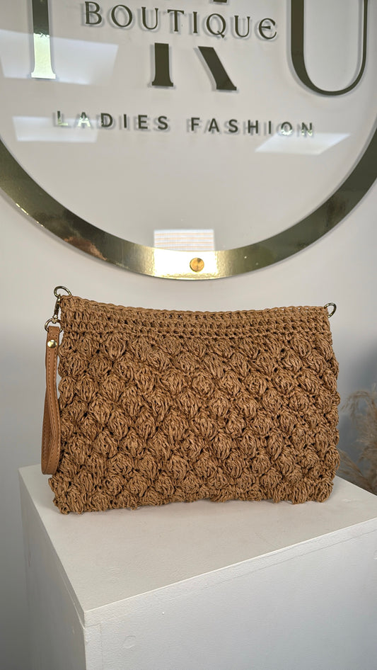 Erin Crochet Clutch Bag - Dark Beige