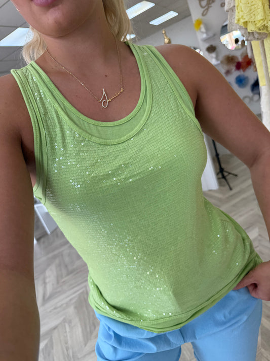 Sequin Double Layer Vest - Lime