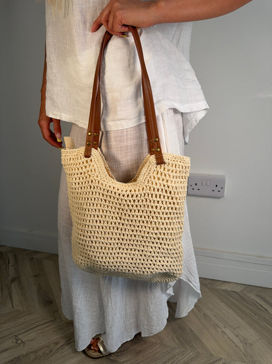 Natasha Woven Beach Bag - Cream