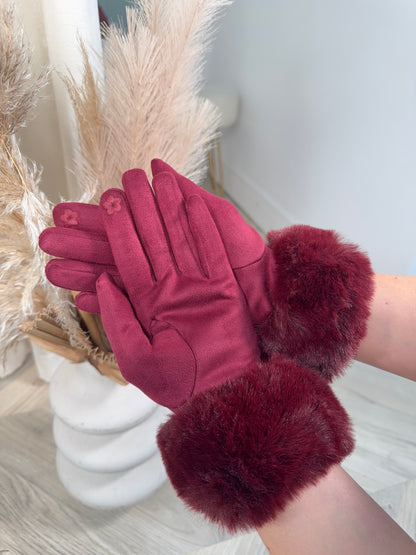 Odette Fur Glove - Burgundy