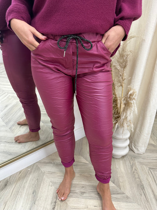 Burgundy Leather Magic Pants