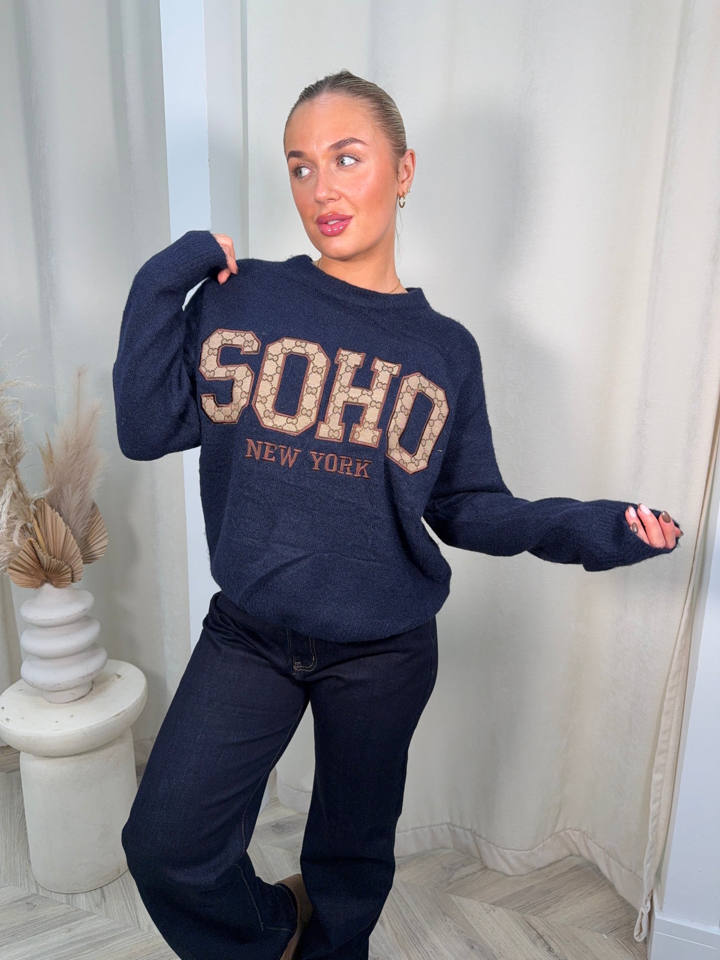 Knitted Soho Printed Sweater - Navy
