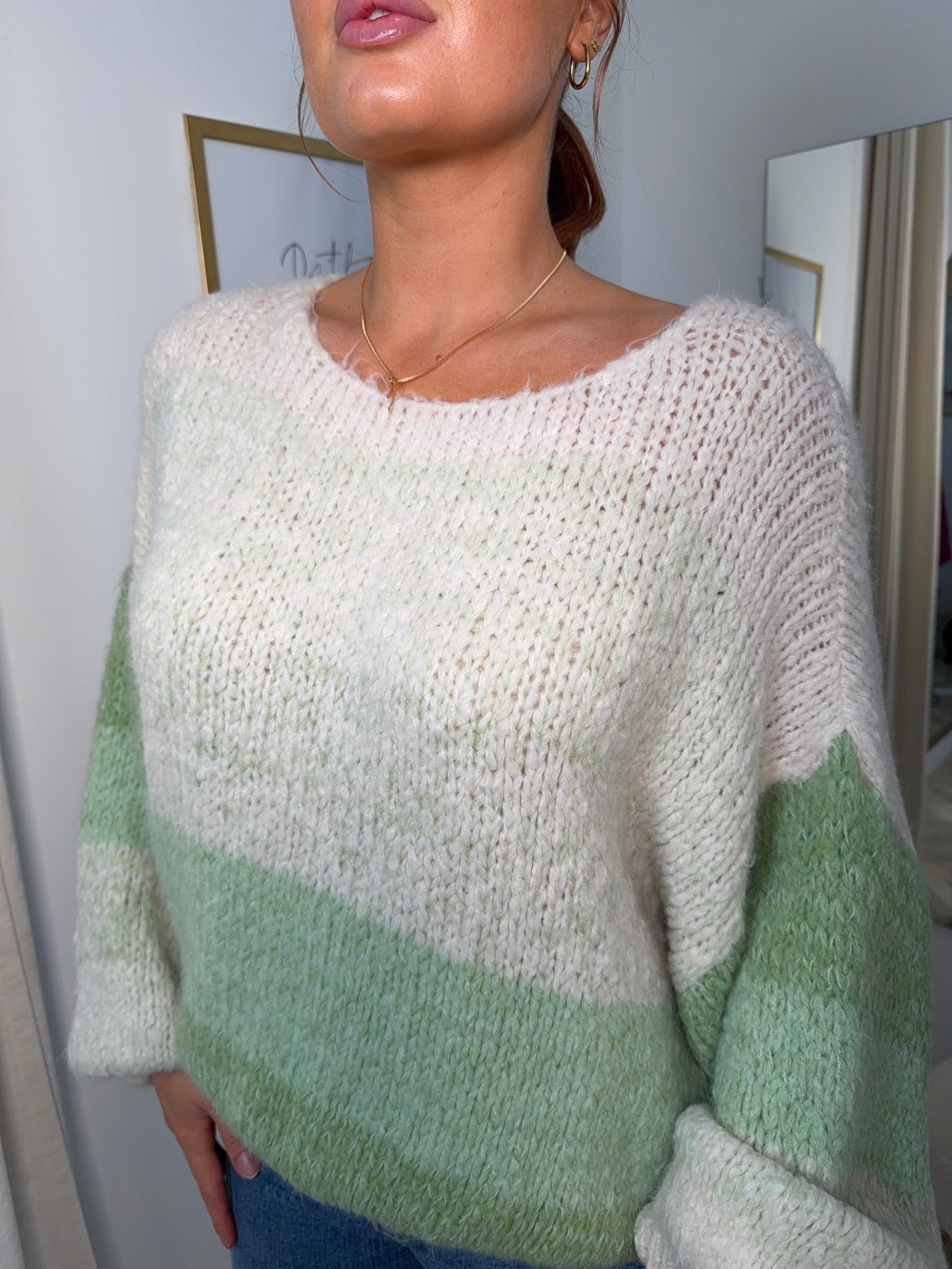 Mila Stripped Jumper - Olive Green