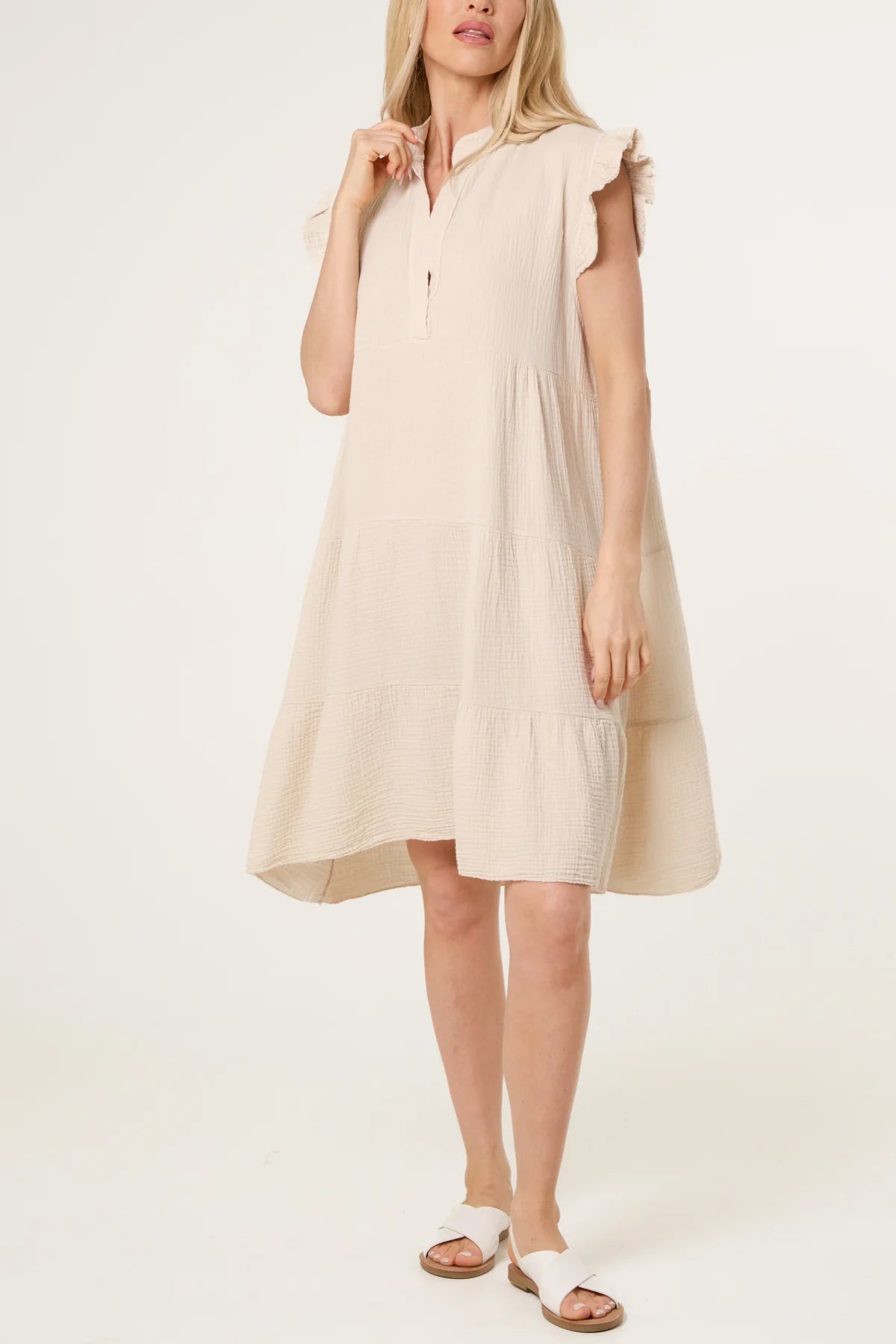 Cleo Cheesecloth Midi Dress - Nude