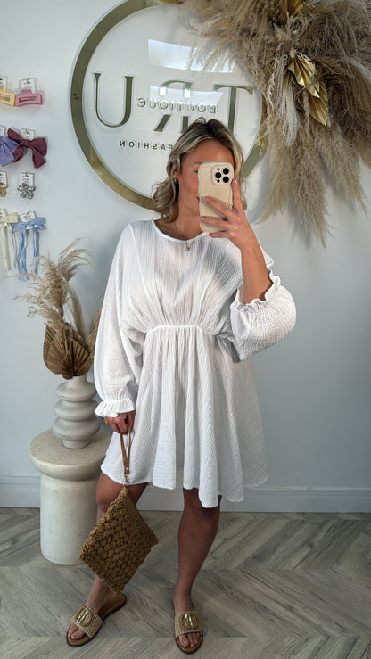 Jemma Cheesecloth Mini Dress - White
