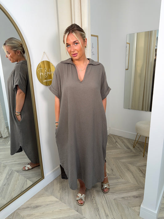 Veronica V-Neck Cheese Cloth Maxi - Hazelnut