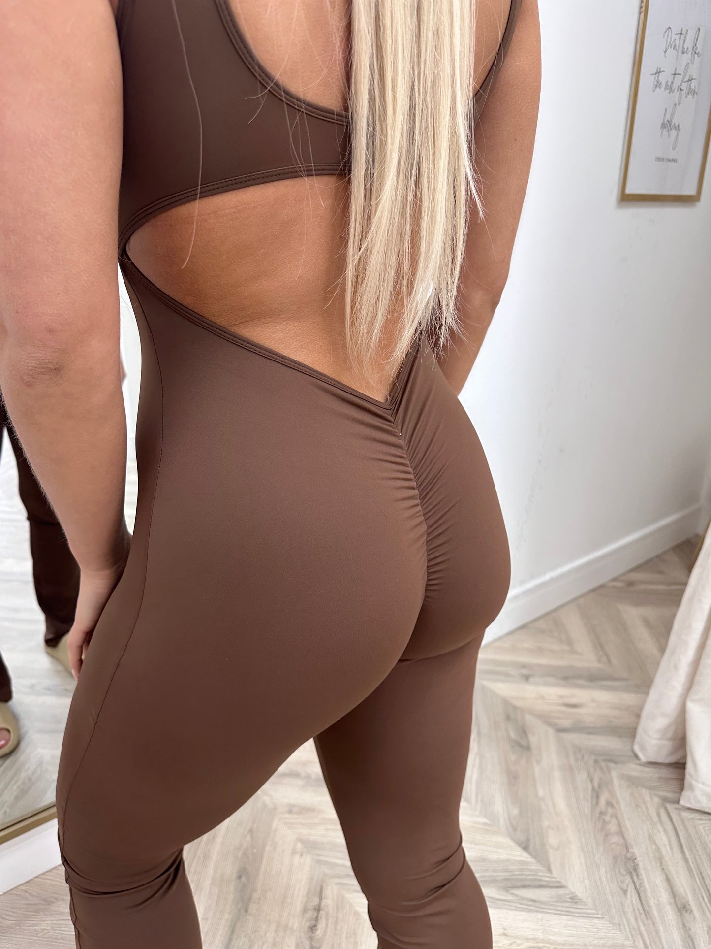Chocolate Open Back Ruched Bum Jumpsuit