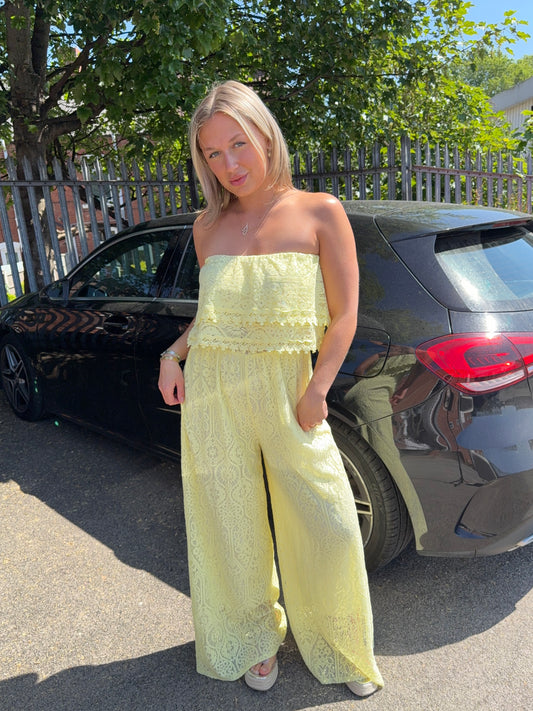 Madelyn Lace Bandeau Jumpsuit - Lemon