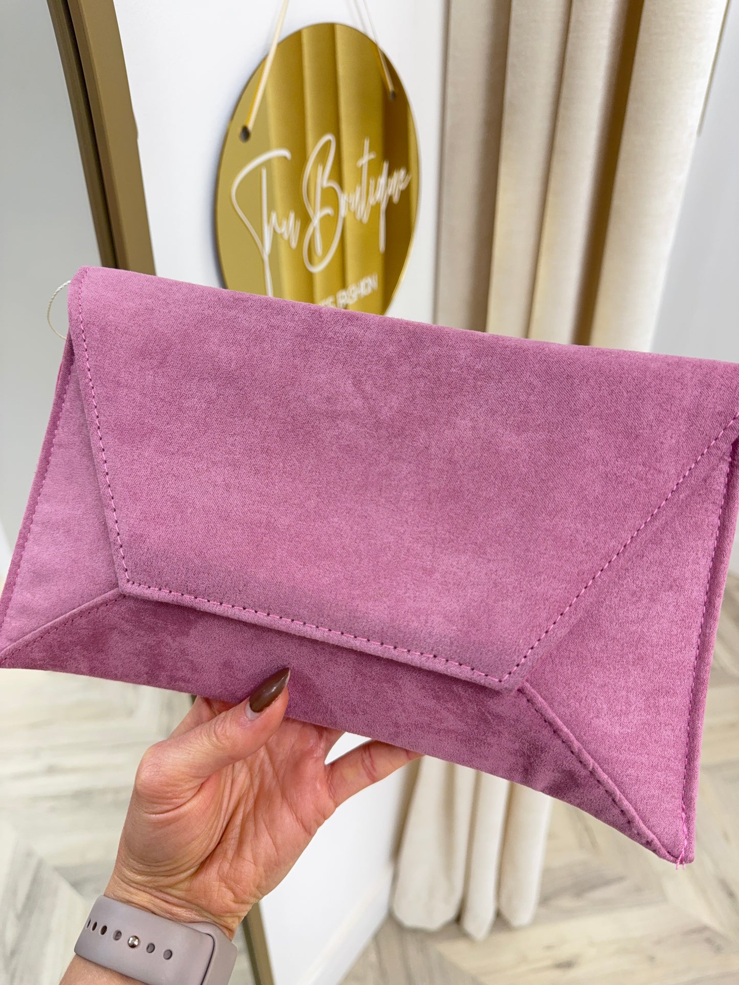 Blush Suede Clutch Bag