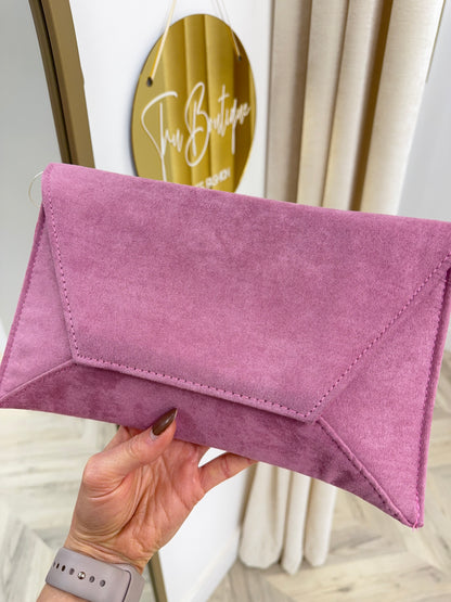 Blush Suede Clutch Bag