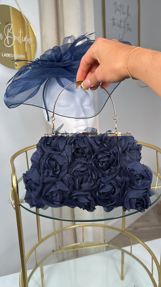 3D Flower Handbag - Navy Blue