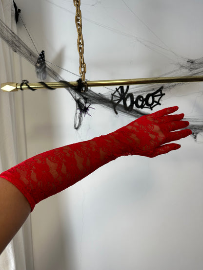 Red Long Lace Gloves