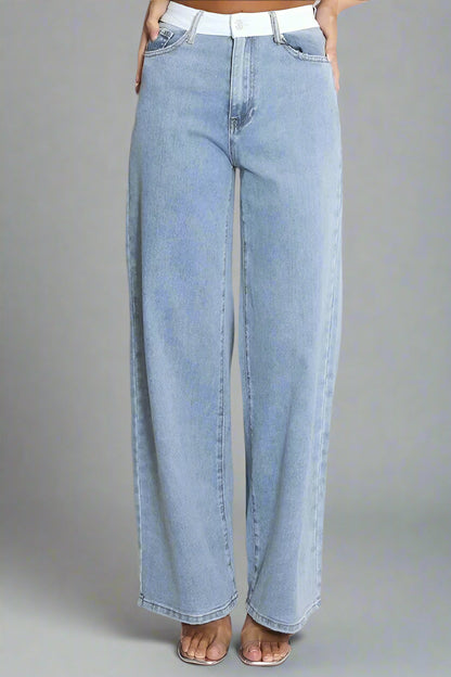 Faded Blue Banded Dad Fit Jeans