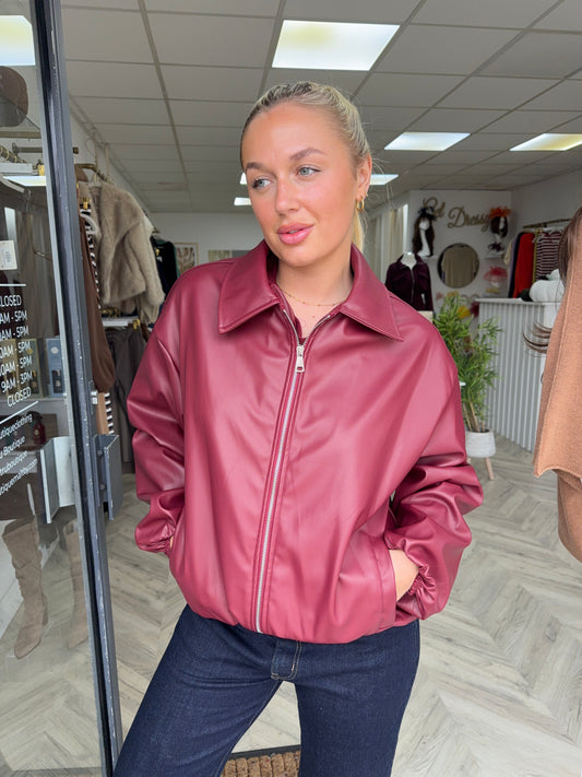 Brontë Leather Bomber Jacket - BURGUNDY