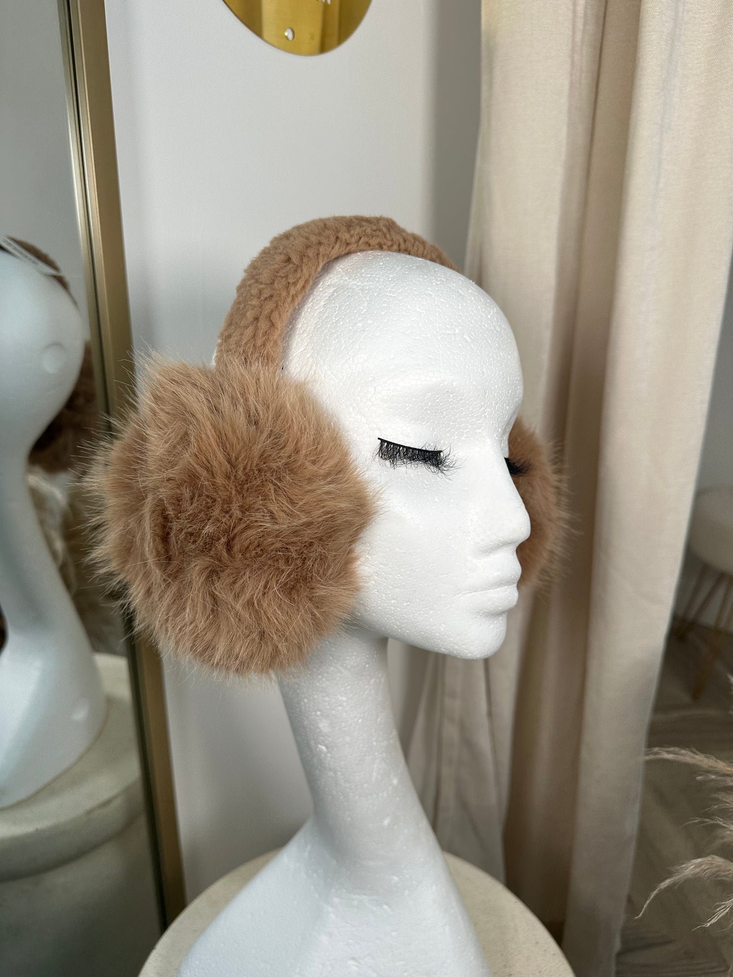 Fluffy Ear Muffs - Camel