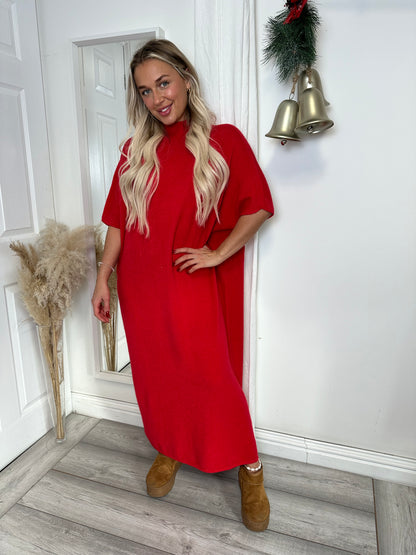 Red Erika Maxi Fine Knit Maxi Jumper Dress