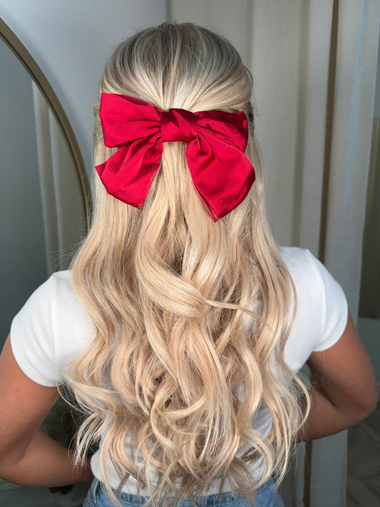 Short Tie Hair Bow - Red