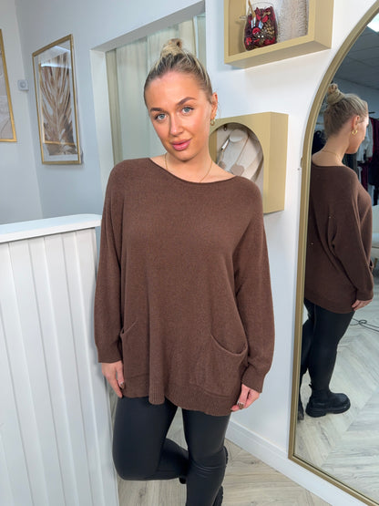Sola Front Pocketed Sweater - Chocolate Brown