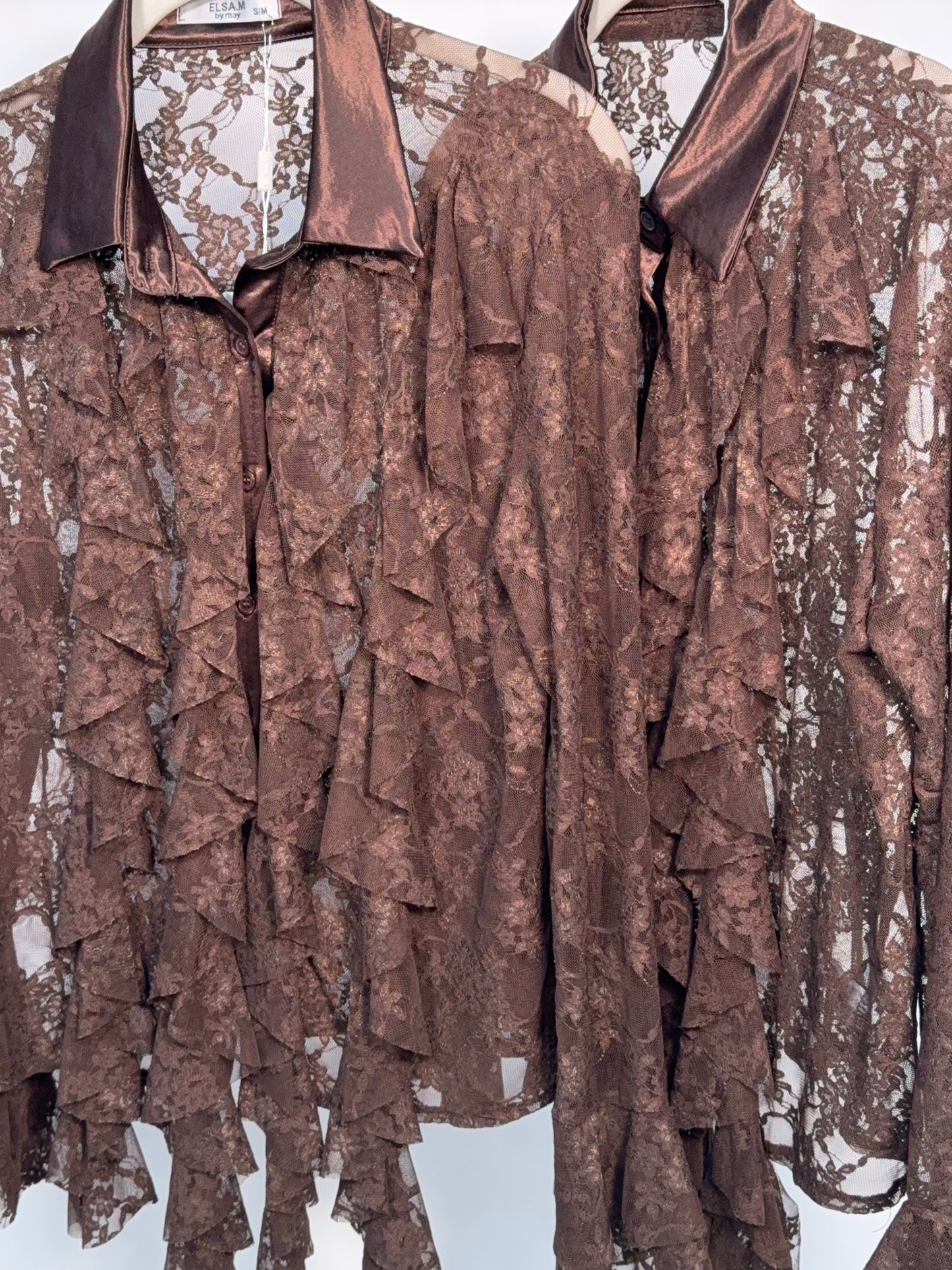 Sola Lace Ruffle Shirt - Dark Brown