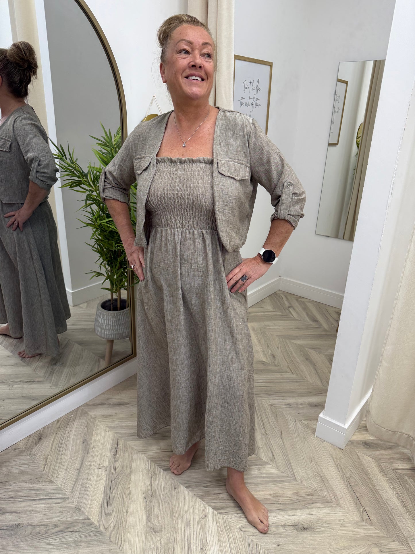 Tracey Linen Maxi Dress & Jacket - Hazelnut
