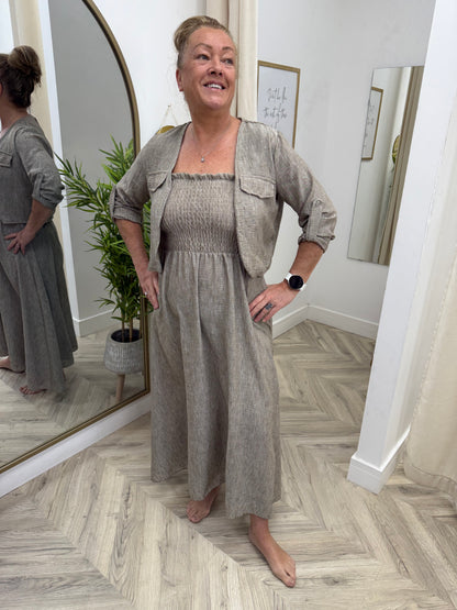 Tracey Linen Maxi Dress & Jacket - Hazelnut