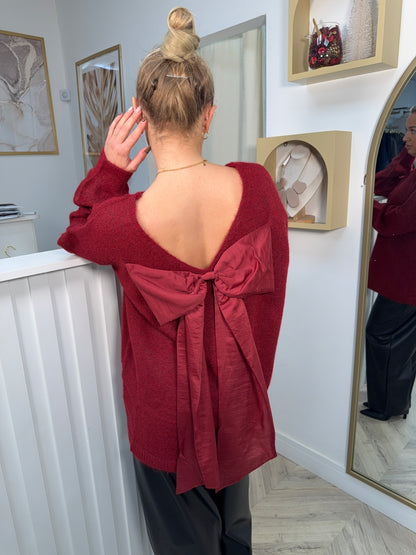 Kiraé Bow Longline Sweater - Burgundy