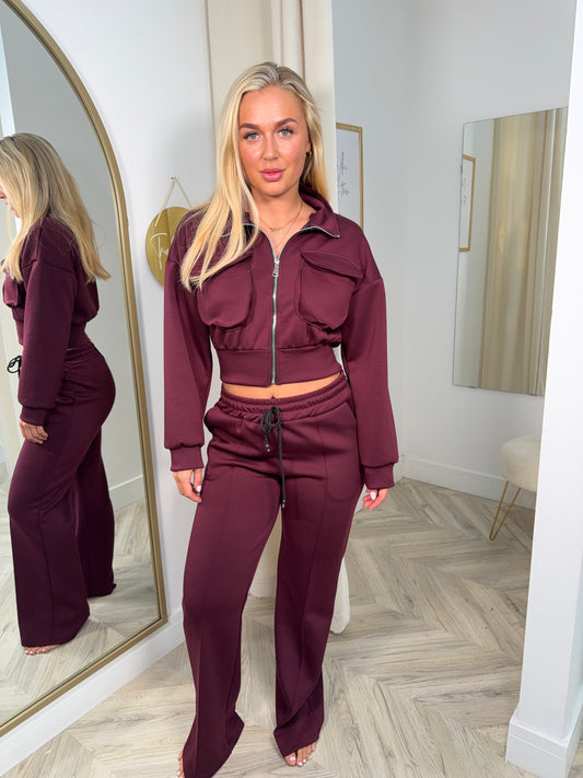 Sima Cotton Jacket Co-Ord - BURGUNDY