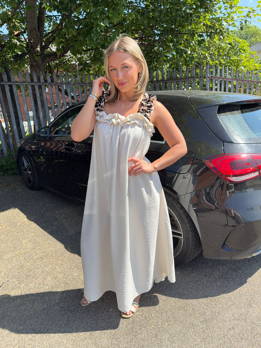 Leopard Strap Maxi Dress - Cream