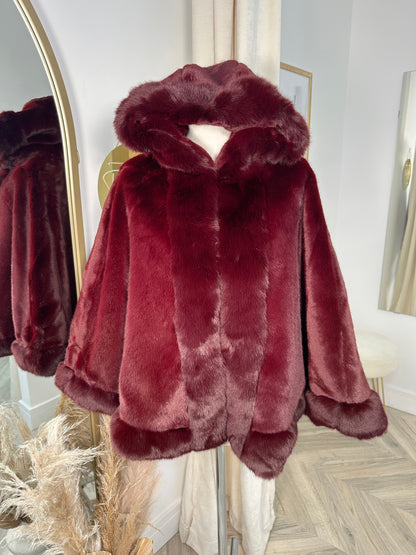 Penelope Burgundy Hooded Cape