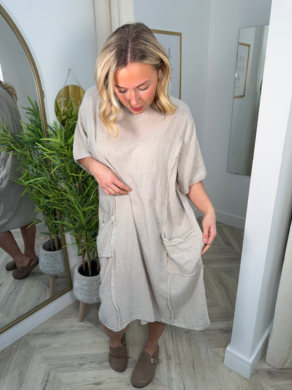 Anya Linen Midi Dress - Cream