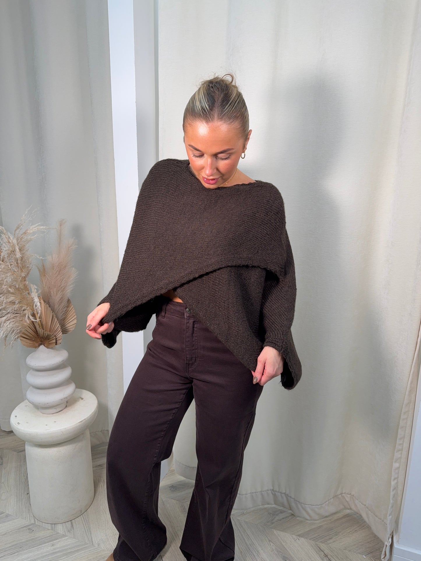 Lavinia Cross Front Sweater - Dark Brown