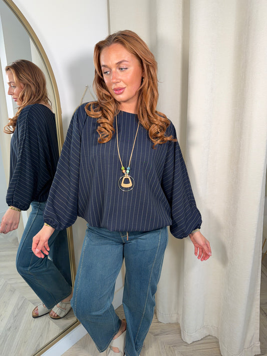 Faye Pinstripe Blouse - Navy