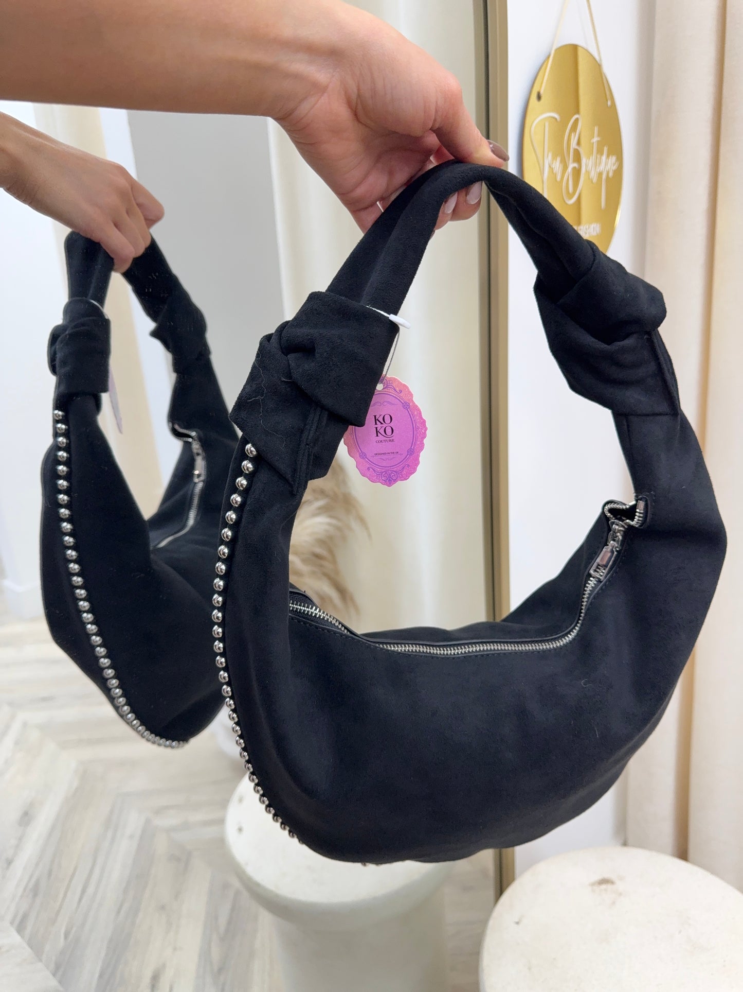 Gloria Studded Shoulder Bag - Black