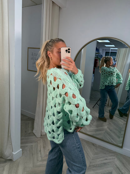 Bluebell Crochet Knit Sweater - Mint