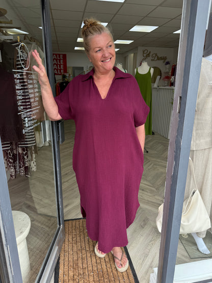 Veronica V-Neck Cheese Cloth Maxi - Burgundy