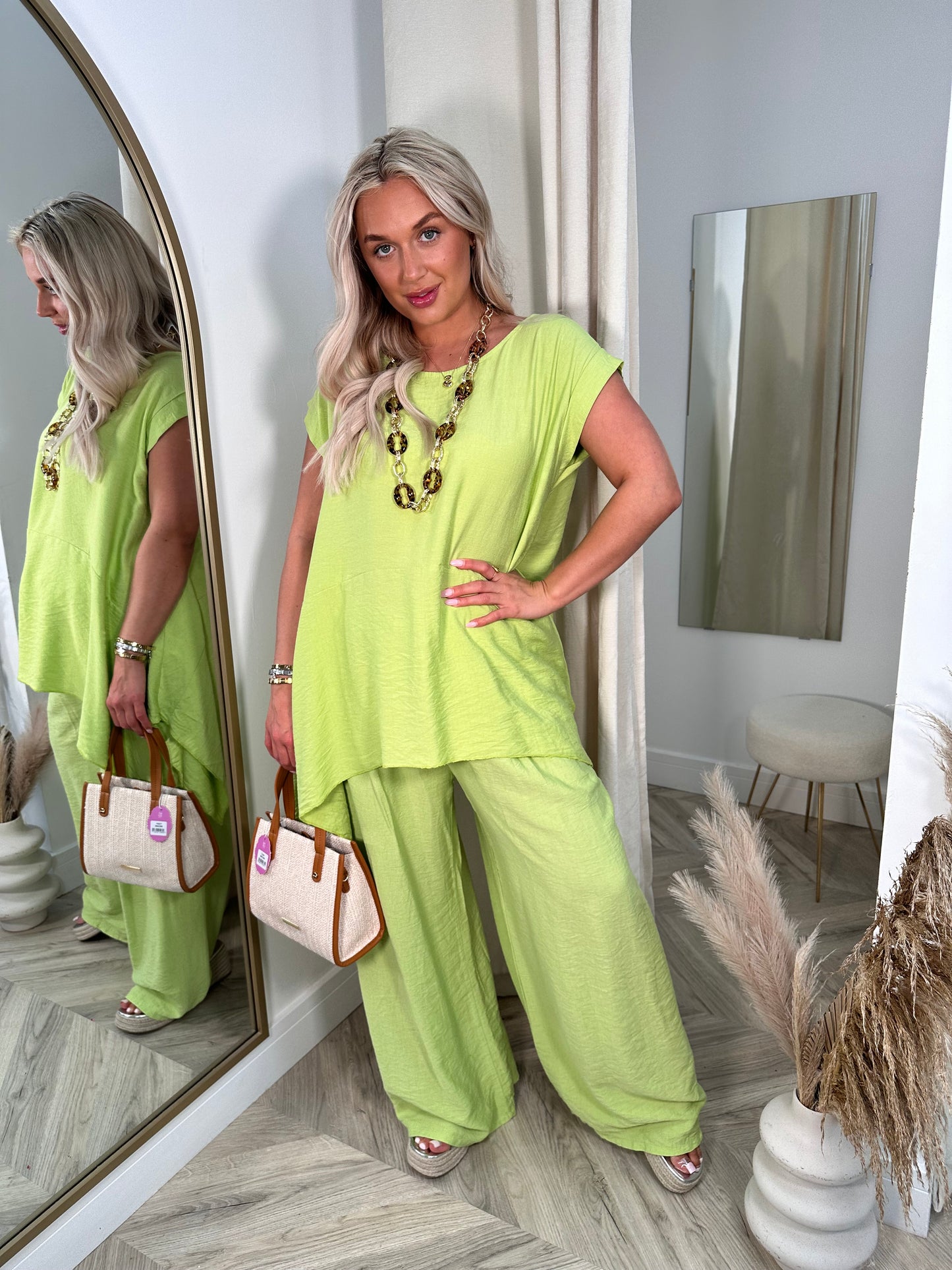 Lime Green Adina Linen Cotton Trousers