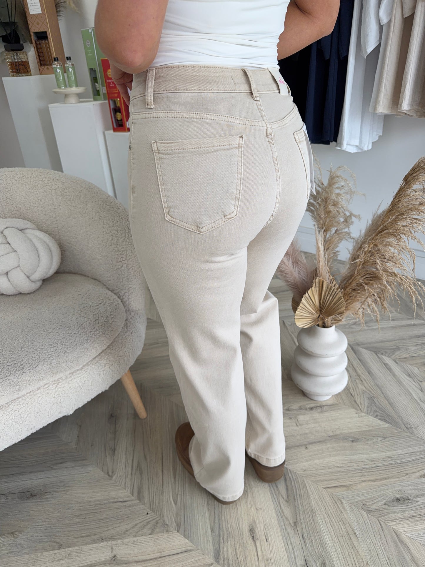 Sienna Beige Stretchy Straight Leg Jeans