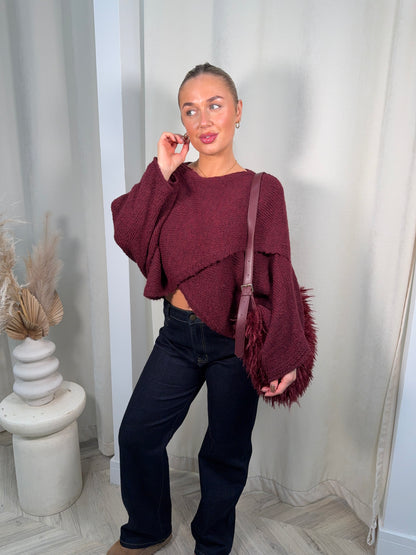 Lavinia Cross Front Sweater - Burgundy