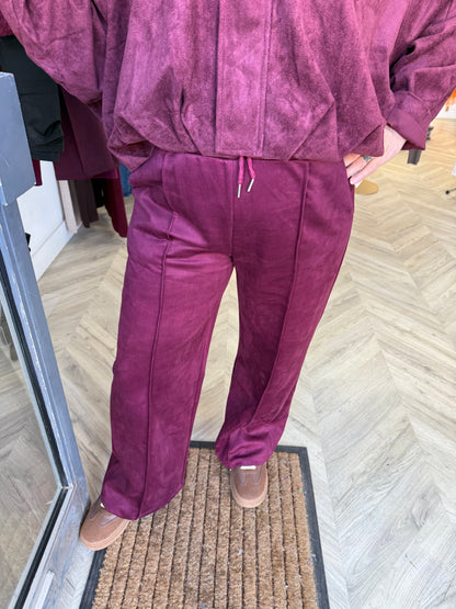 Suede Chloe Lined Trousers - BURGUNDY