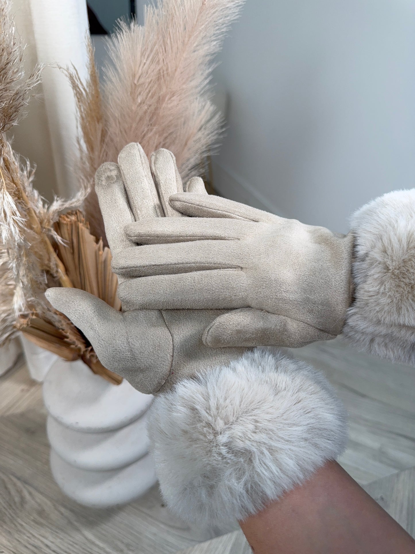 Odette Fur Glove - Beige