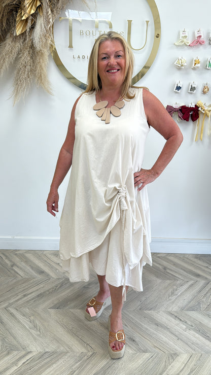 Tilly Ruched Midi Dress - Cream