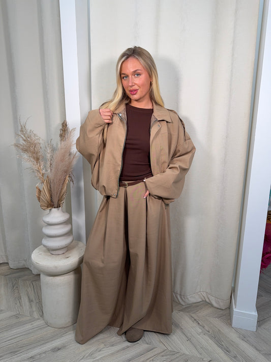 Fern Bomber & Trouser Co-ord Set - CAMEL