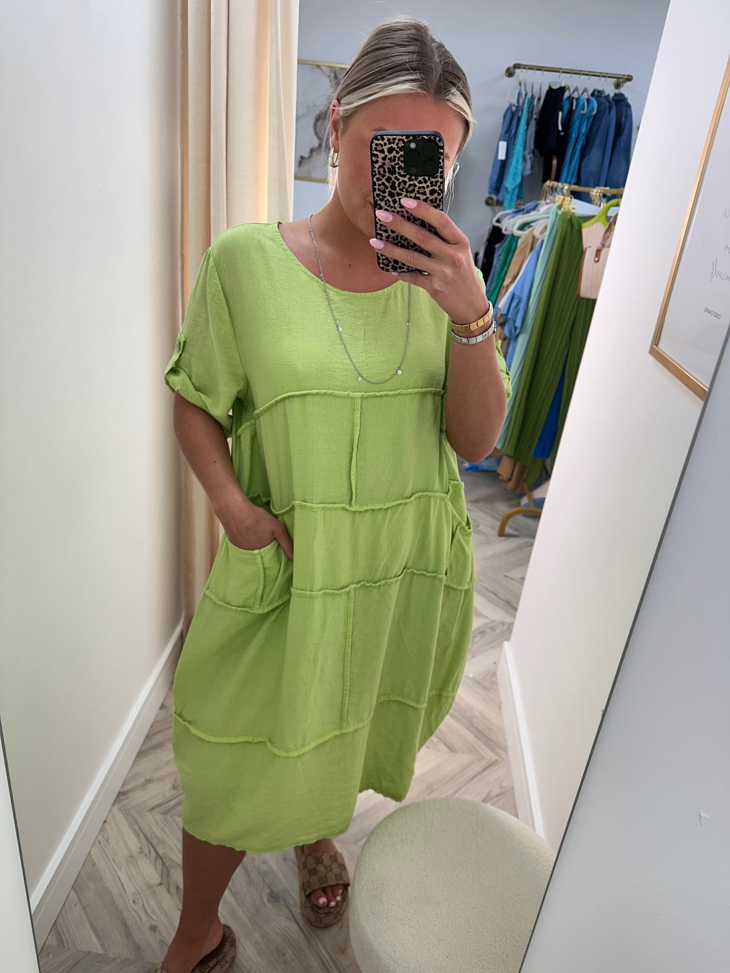 Lime Florence Linen Midi Dress