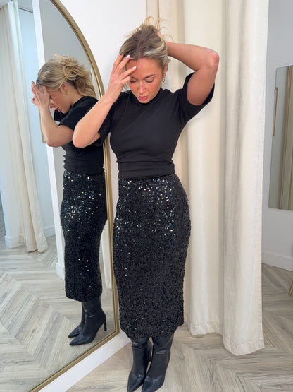 Elysia sequin Midi Skirt - Black