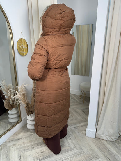 Padded Puffer Tie Holly Coat - Chocolate