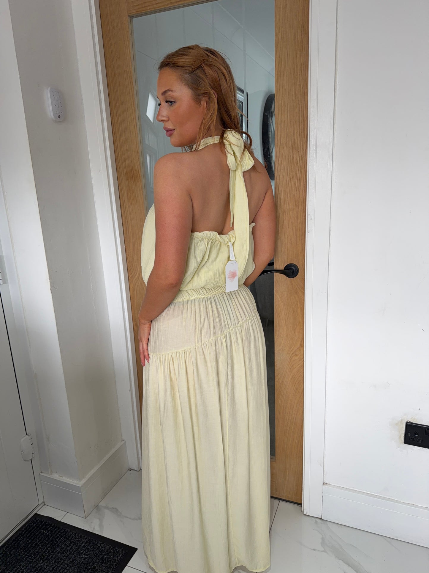 Ottilie Balloon Halterneck Top & Maxi Skirt Set - Lemon