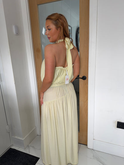 Ottilie Balloon Halterneck Top & Maxi Skirt Set - Lemon
