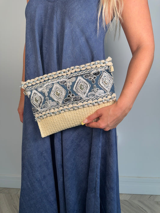 Denim Boho Clutch Bag - Light